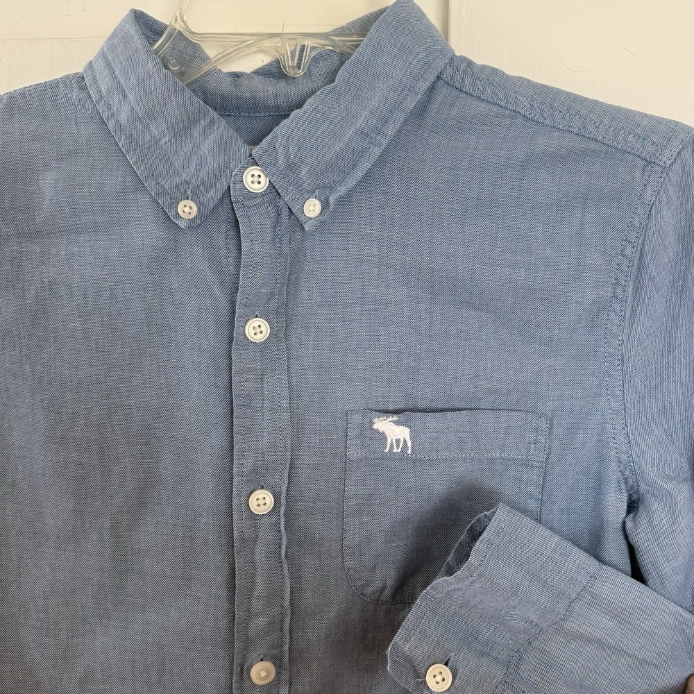 ABERCROMBIE & FITCH Long Sleeve Dress Shirt Boys 13/14 Kids Blue Chambray Collar